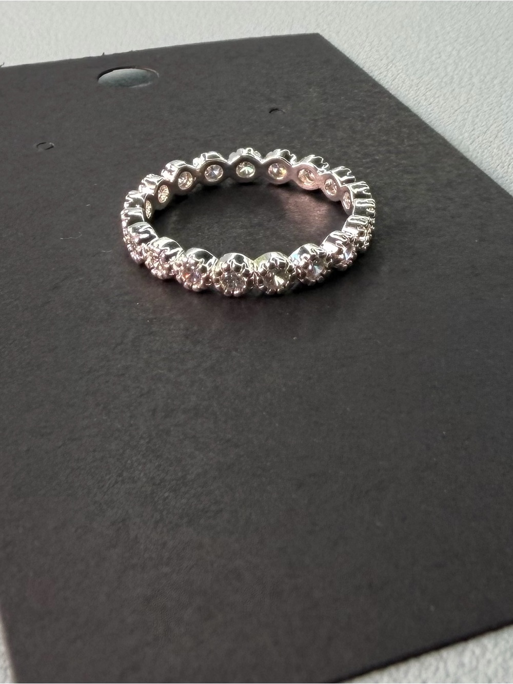 Sparkling White Crystal Eternity Ring - Polished Silver Finish